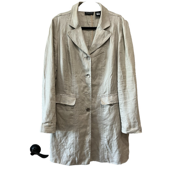 Sutton Studio Linen Luxury Classic Button-up Long Duster Jacket Beige Tan Sz-12 - Picture 1 of 6